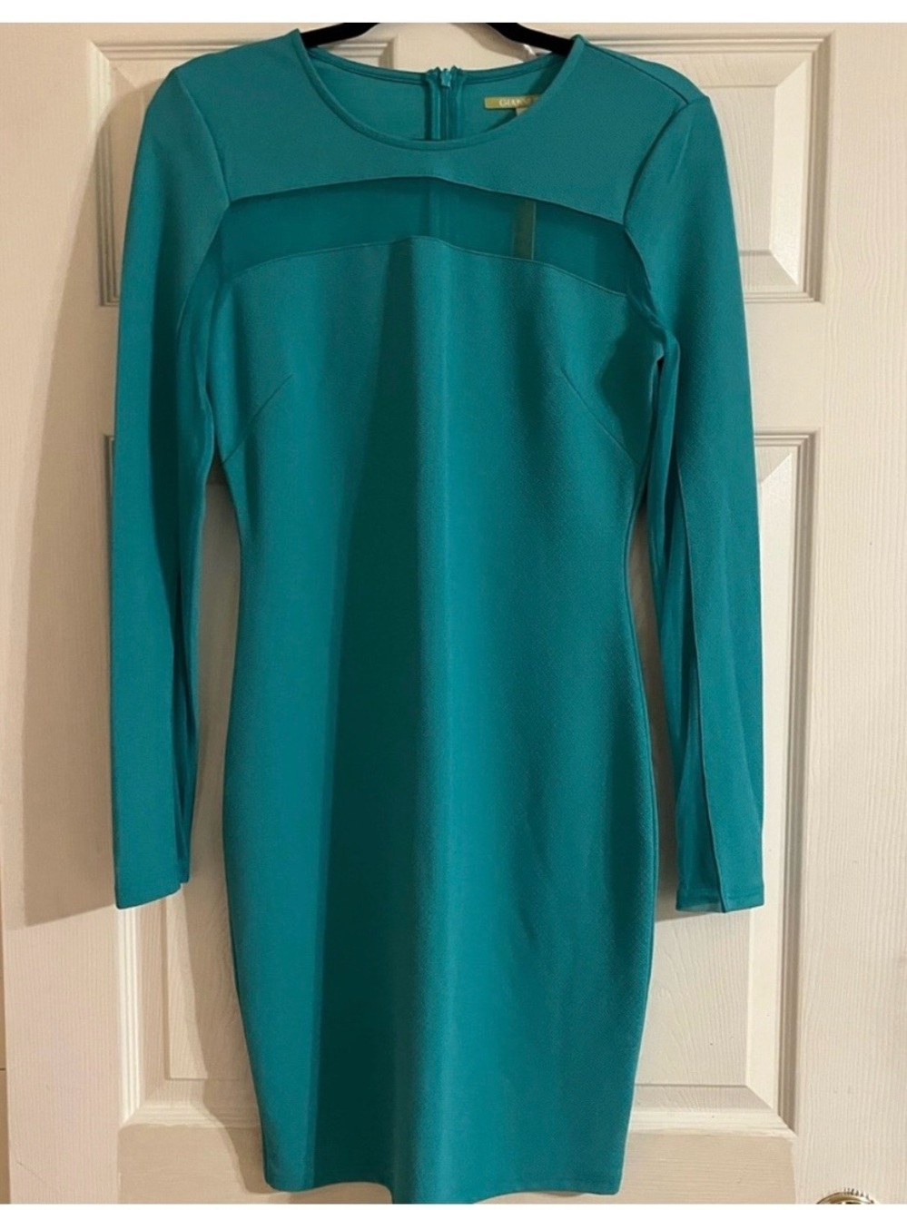 Gianni Bini Dillards Women Teal Long Sleeve mesh panel midi cocktail Dress